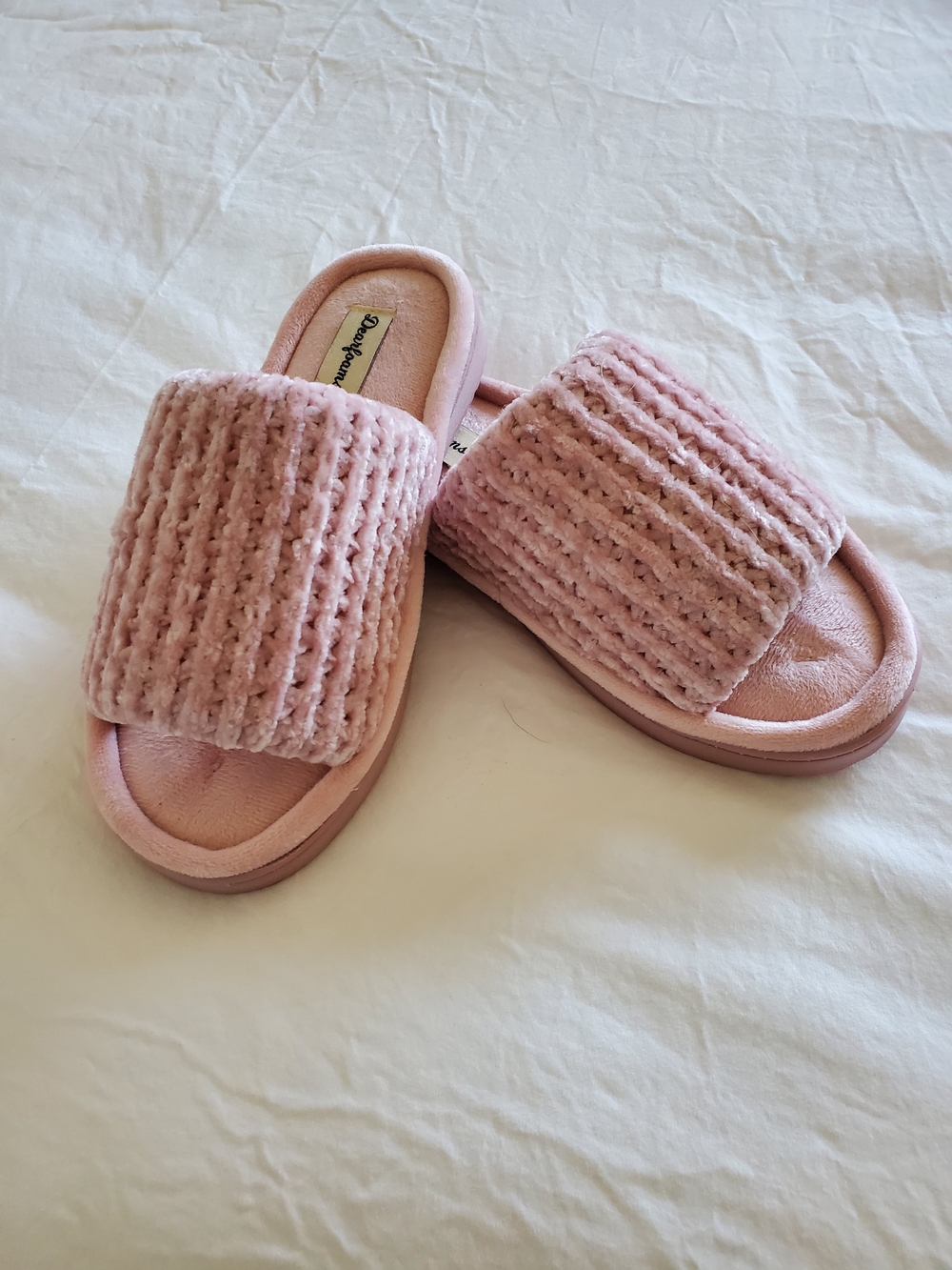 Dearfoams Pink Chenille Slide Slippers
